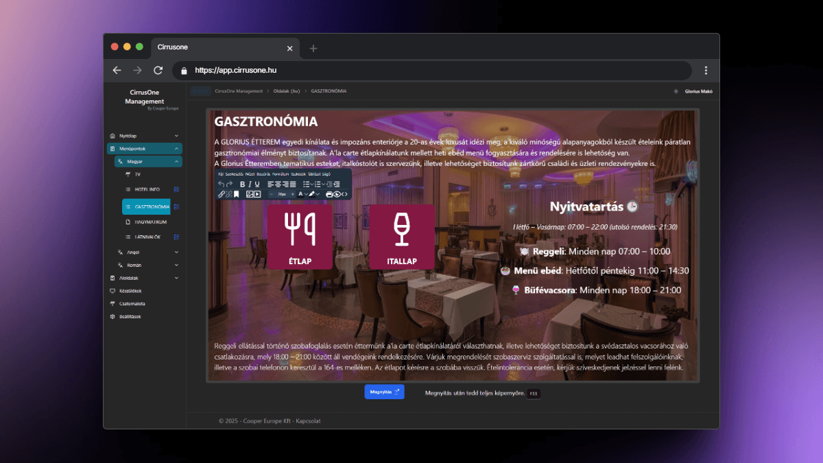 CirrusOne CMS felület